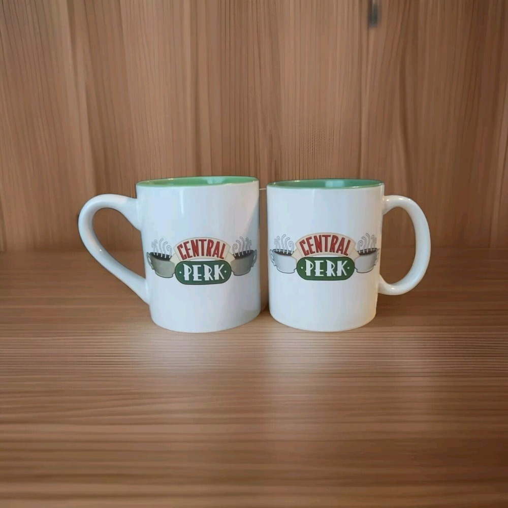 2 Large White Friends Central Perk Ceramic‎ Coffee Cups / Mugs